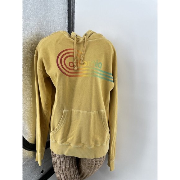 Old Navy Y2K Hoodie Women's Small Yellow California Rainbow Distressed - Picture 13 of 14